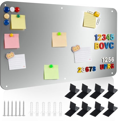 Magnettafel für Wand, 60x42 cm Magnetische Tafel für Anzeige & Organisieren, Magnetwand Metalltafel für Küchen wand Schrank Tür, Montage Schrauben