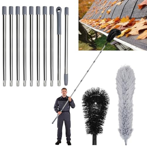 MospdyGear Gutter Cleaning Tools, 4M with 10 Section Adjustable Gutter Cleaners with 2 Brushes, Clears Leaves & Branches from Safe Ground Level, Ideal for for Homeowners & DIYers