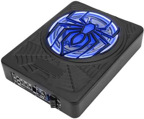 Aramox 10 Inch 1250W Subwoofer, Underseat Active Powered | Slim aluminum case, 20-150Hz low distortion, remote bass control, for SUV/Truck mounting
