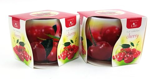 Kerze im Glas SET; Duftkerze; 30 Stunden Brenndauer (Cherry)