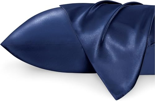 Bedsure Satin Pillowcase 2 Pack - Cooling, Silky, Gift, 50x75cm, Navy Blue | Similar to Silk Pillowcase, Cooling, Better Skin and Hair, Envelope Closure, Gifts for Women, Standard Size, 2 Packs