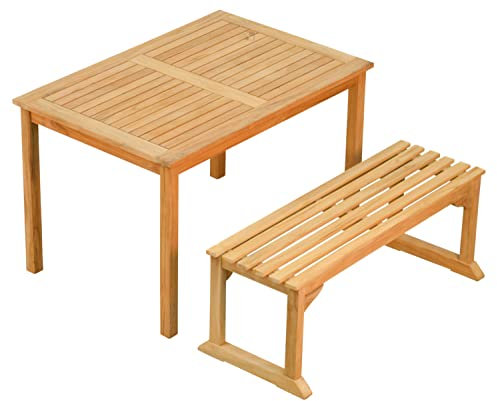 Kai Wiechmann Teak Sitzgruppe 1 Gartenbank 120 cm ohne Lehnen 1 Gartentisch 120 x 80 cm im Set