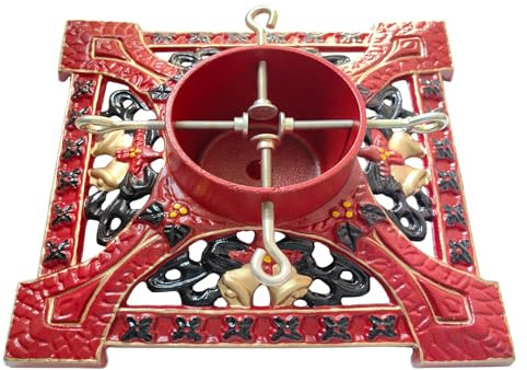 Holly International Cast Iron Christmas Tree Stand 16 Inch Victorian Decorative Red for 9ft [2.7m] Real Fresh Cut Xmas Trees