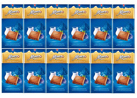 Munz Schokolade Milchschokolade | 12 Tafeln á 100g | Edle Schokolade | Swiss Premium Chocolate | Großpackung 1,2 kg Schokoladentafeln aus der Schweiz