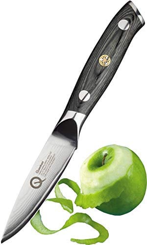 Taylors Eye Witness Quantum Pakka Wood Handle Paring Knife - 9cm / 3.5” Blade. Premium High Hardness Exotic Super-Steel Core, Between 66 Premium Steel Alloy Layers, Damascus Hamaguriba Grind Profile.