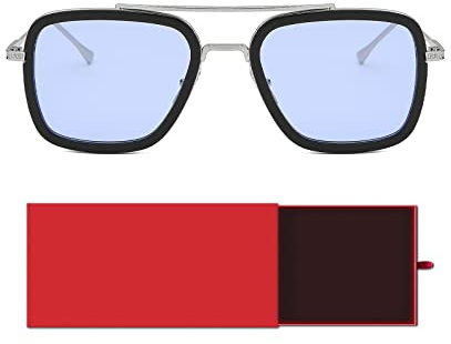SHEEN KELLY Geschenk Retro Sonnenbrille Quadratische Metallrahmen für Männer Frauen Klassiker Sonnenbrille Piloten Schwarz Linsen 1:1