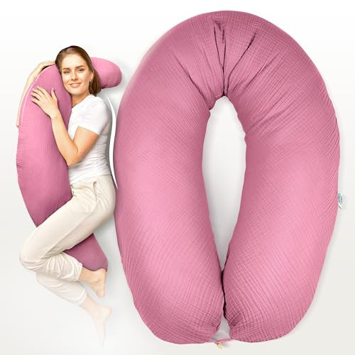 sei Design Stillkissen XXL mit Mikroperlen + noch 1X Stillkissenbezug Baumwolle | ergonomisches Schwangerschaftskissen Seitenschläferkissen Babynestchen für Neugeborene Made in Germany