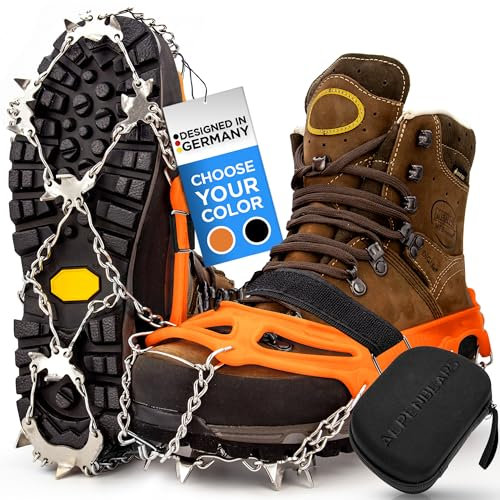 Premium Steigeisen für Bergschuhe mit 19 Spikes - Profi Anti-Rutsch Schuhkrallen für Schnee & EIS - Winter Grödel Spikes für Schuhe - Schuh-Ketten zum Wandern - Grödeln Eisspikes