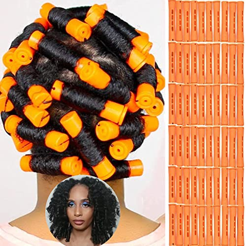 CLIONE 60pcs Perm Rods Set for Natural Hair Plastic Cold Wave Rod Non-Slip Hair Rollers 0.87 Inch Orange Perm Rods for Long Short Hair Curling Rods Hair Perms for Women Hair Curlers DIY Tools