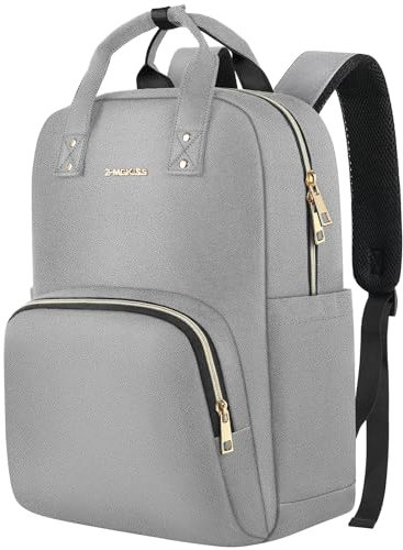 Z-MGKISS Laptop Backpack for Women, Casual Lightweight Daypack, Rucksack Bag 15.6 Inch, Stylish Work Backpack for Travel Business College, Gifts for Ladies Teacher Nurse, Grey