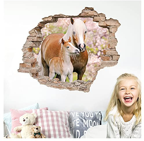 Little Deco 3D Wandtattoo Wandsticker Kinderzimmer Mädchen Pferd Horse Wandaufkleber Spielzimmer Wanddeko Schlafzimmer Wandbild Loch in der Wand Poster DL631
