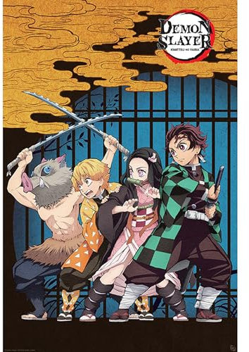 ABYSTYLE Demon Slayer Group 61 x 91,5 cm / 24,2 x 35,8 Zoll Maxi-Poster – Gerollt geliefert – Kunstposter – Wandposter – Poster & Drucke | Demon Slayer Merchandising