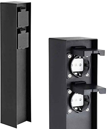 Bakaji Multipresa per esterno Colonna Presa Elettrica Giardino Palo Colonnina 2 Prese Shucko Impermeabili IP44 con Sportellino Struttura in Acciaio Fissaggio con Viti Altezza 40 cm Colore Nero
