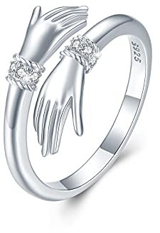 Umarmung Ring Damen 925 Sterling Silber Verstellbar Zirkonia Umarmende Hände Öffnen Ring Verlobungsring Damen 7#