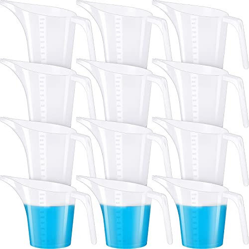 12 Pack Measuring Funnel Pitcher 35 oz Easy Pour Measuring Cup Plastic Measuring Pitcher Soap Pouring Pitcher with Handle Soap Mixing Container with Long Spout for Bakeware Mold Candle Cake Making Oil