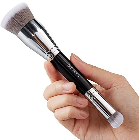 DIFFUNY Grands pinceaux de maquillage à double extrémité pour fond de teint et anti-cernes, pinceau Kabuki à dessus plat pour fond de teint liquide, crème, mélange, polissage, anti-cernes, pinceaux de