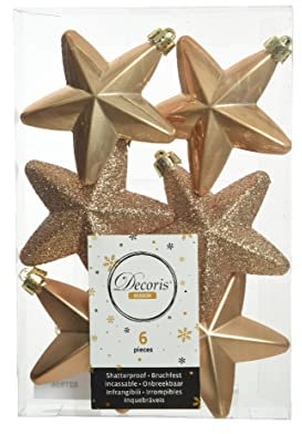 Christbaumschmuck Sterne Kunststoff 7cm x 6 Stück Anhänger Glitzer Sand beige Hellbraun Karamel