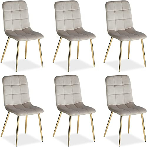 Homestyle4u 2335, 6er Set Esszimmerstühle Stuhl Sessel Samt Wohnzimmer Küchenstuhl Polsterstuhl Beige Creme Gold 6 Stück
