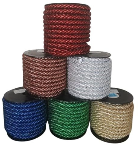 PIZZITALIANI Kordelband ROT geflochtene – Durchmesser 10 mm x 10 m, 3-strängiges Kordel, aus Lurex mit Baumwollkern, für Weihnachts- und Karnevalsbasteln