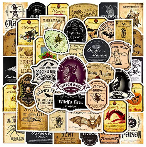 50 Pcs Retro Potion Label Stickers for Kids Teens Adults Boys Girls Gift,Stickers Pack for Laptop,Skateboard,Luggage,Car,Bike, Cup,Computer,Water Bottle Decor,Vintage Vinyl Waterproof Sticker Decals