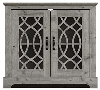 GFW Sideboard Cabinet with Shelf & Glass Doors for Living Dining Room, Engineered Wood, Mexican Grey, 75.4 x 82.5 x 40cm