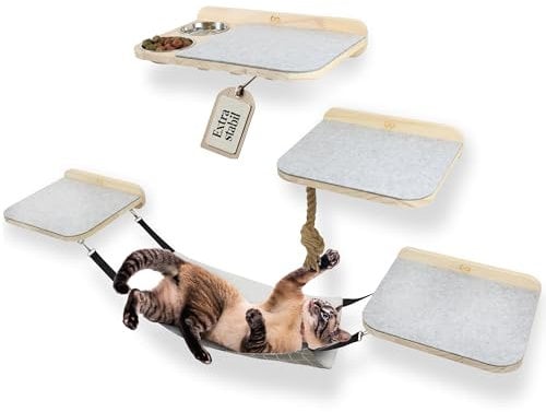 Petriumph® Kletterwand Katzen 8-Teilig I Kratzbaum Wand I Hängematte Katze I Katzenwand I Wandkratzbaum I Katzenmöbel I Katzen Kletterwand I Katzenhängematte Wand