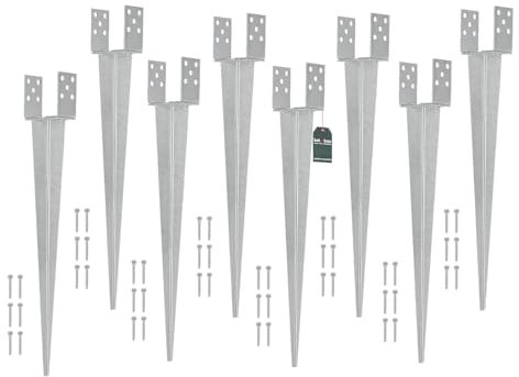 KOTARBAU® 8er Set Pfostenträger 0 – 120 mm Verstellbar Feuerverzinkt Einschlaghülse Pfostenträger Bodenhülse Einschlagbodenhülse Pfosten Anker Stahl Silber