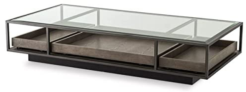 Casa Padrino Table Basse de Luxe Bronze/Gris 180 x 90 x H. 37 cm - Table de Salon rectangulaire avec Plateau en Verre - Meuble de Salon - Mobilier de Luxe