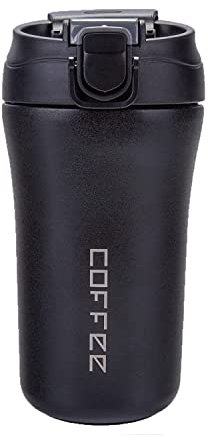 400 ml Gobelet Isotherme, Mug Isotherme Etanche, Thermos Café-thé-boissons Mug Isotherme, Tasse Thermos Café Réutilisable, Tasse Voyage Thermique Bouteille Froid-chaud (Noir)