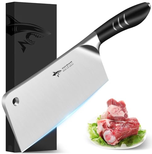 MAD SHARK 7.5 Inch Meat Cleaver Knife, Professional Bone Chopping Butcher with Heavy Duty Blade, German Military Grade Composite Steel, Chinese Chef's Bone Cutting Knife for Home Kitchen & Restaurant
