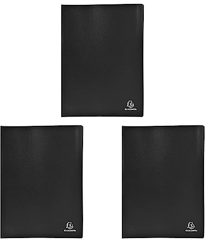 Exacompta - Ref 8551E - Soft PP Display Book - Suitable for A4 Documents, Made from Polypropylene, Lightweight, 50 Pockets, 100 Viewing Pages - Black Cover (Pack of 3)