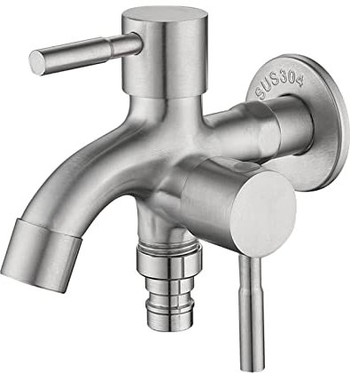 Doppel Wasserhahn, 1/2 Zoll Universal Doppel Auslaufhahn, Edelstahl Doppelventil Wasserhahn mit Schlauchanschlüsse, Gartenhahn, Multifunktionale Doppelwasserhahn für Waschmaschine, Garten, Küche, Bad