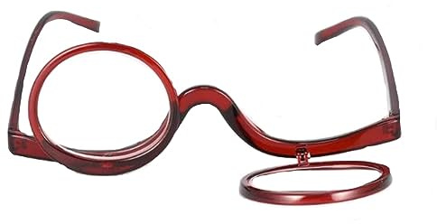 COKYIS Flip Down Lesebrille Für Make-up Und Lesen, Kosmetisches Lesehilfe Damen Schminkbrille Bordeaux Make-up Brille Tragbare Presbyopie Brille (Color : Red, Size : 3.5)