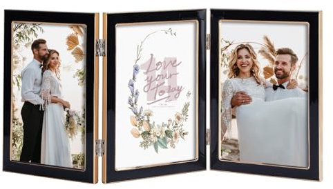 Lavezee Bilderrahmen, 12,7 x 17,8 cm, schwarz, dreifach gefaltet, vertikal, aufklappbar, für drei 12,7 x 17,8 cm große Fotos für Wand- und Tischdekoration