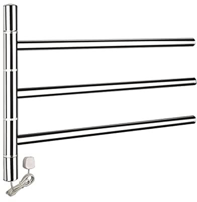 Electric Towel Warmer Radiator, Stainless Steel Heater Towel Rack, 3-Bar Swing Out Towel Bar Heated Towel Drying Rack, Bathroom Swivel Heated Towel Rail,Plug in