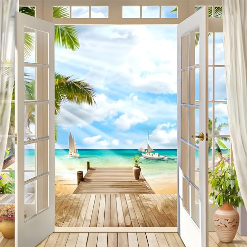 DAERLE Diamond Painting Seestück, Diamant Painting Bilder Strand Fenster, Diamond Painting Landschaft Erwachsene DIY Diamant Vollbild, Malen Nach Zahlen 5D Diamant Painting für Wand Dekor 30x30cm