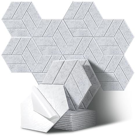 JurciCat 12 pièces Panneaux acoustiques Hexagonaux autocollants panneau acoustique mousse acoustique autocollante pour studio d'enregistrement Bureau Studio Gaming room (30x26x0.9cm)