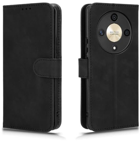 HAOYE Leather Folio Cover per Huawei Honor Magic 6 Lite / Magic6 Lite, Premium Pelle PU Portafoglio Flip Case Custodia con [Slot per Scheda] [Funzione di Supporto]. Nero
