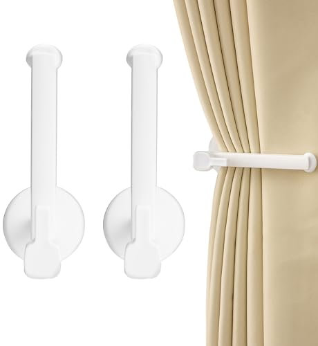 Adorila Vorhanghalter, Wandmontage, selbstklebend, L-förmiger Vorhanghalter, Vorhang-Raffhalter für Zuhause, Büro, dekorativ, Weiß, 2 Stück