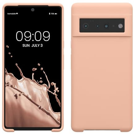 kwmobile Hülle kompatibel mit Google Pixel 6 Pro Hülle - Silikon Handy Case - Handyhülle weiche Oberfläche - kabelloses Laden - Pastell Pfirsich