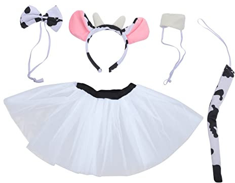 DIKACA 1 Juego De Diadema De Vaca Disfraz De Vaca Disfraz De Animal Disfraz De Cosplay Disfraz De Vaca Lechera Disfraz De Animal Pajarita De Animal Accesorios De Baile Cola De