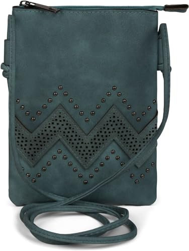 styleBREAKER Damen Mini Bag Umhängetasche mit Zick-Zack Cutout und Nieten, Schultertasche, Handtasche, Tasche 02012211, Farbe:Piniengrün