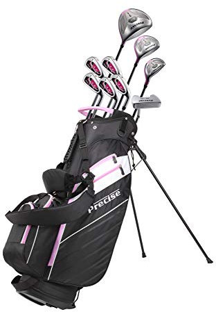 Precise AMG Ladies Complete Right Handed Golf Club Set | Complete Regular & Petite Womens Golf Clubs Set | w/ 3 HC's, Lightweight Shafts & Spacious Stand Bag w/Storage Pockets & Dual Carrying Straps