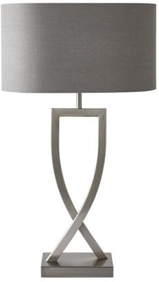 ValueLights | Large Silver Chrome Table Lamp with a Grey Oval Lampshade | Table Lamps, Home Décor & Improvement Essential | Includes 4W LED Bulb [3000K Warm White]