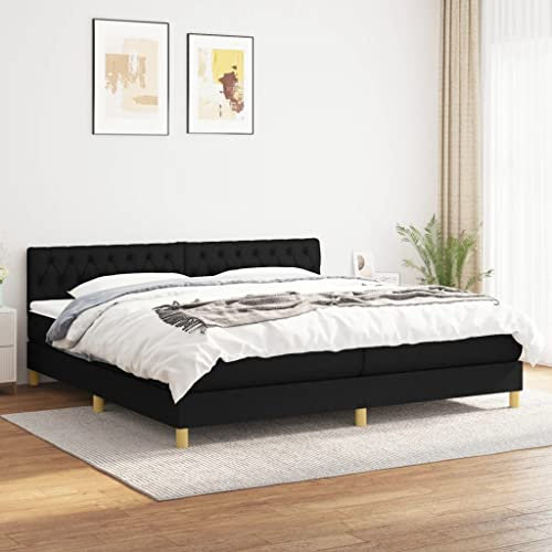 KOIECETA Boxspringbett mit Matratze Schwarz 200x200 cm Stoff