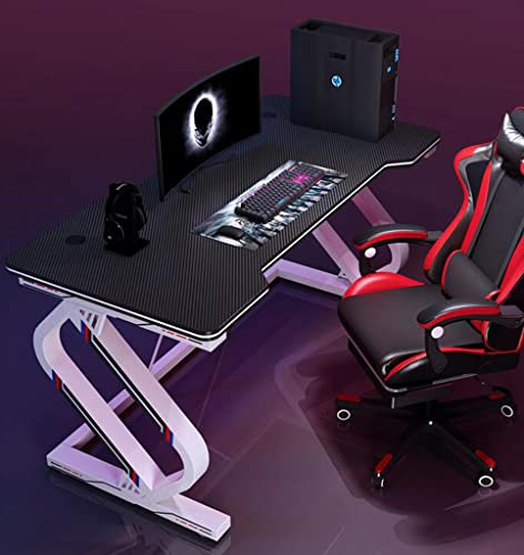 BOKNI Gaming-Tisch mit Karbonfaser-Oberfläche, großer Computertisch, Gaming-PC-Schreibtisch, große Gaming-Tische für PC, großer Computertisch für Zuhause und Büro, Weiß-L 140 cm
