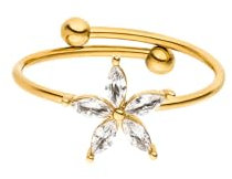 Purelei® Bright Spring Ring, Wasserfester Damenring aus langlebigem Edelstahl mit Blüte aus Zirkoniasteinen, Verstellbare Ringe von Größe 50 bis 60, Modeschmuck für deinen Look (56-60, Gold)