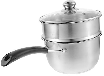 Zerodeko Pentola Per Stufato Con Vaporiera 18 Cm in Acciaio Inox A Doppio Piccola Pentola Per Cottura A Vapore Con Vaporiera Per Cucinare Zuppa E Porridge