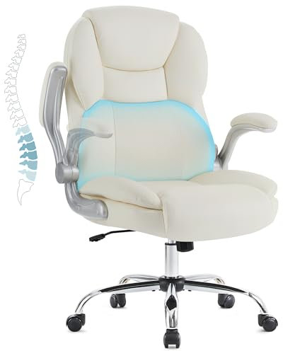 IWMH Bürostuhl Ergonomisch, Chefsessel Schreibtischstuhl Computerstuhl mit hochklappbarer Armlehne, höhenverstellbar, Drehbarer Arbeitsstuhl für Büro, Wohnungen (Weiß)