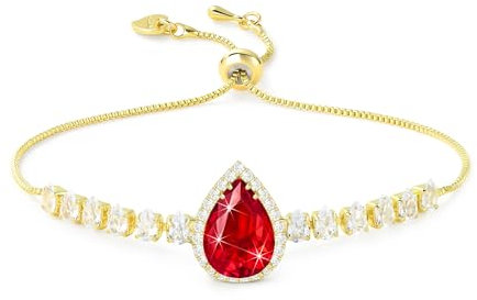 Linawe Rot Rubin Armband Damen Tennisarmband Gold Schmuck, Armbänder Damenarmband Armkette Bracelet Jewelry, Edelstein Diamant Kristall Armband Set, Geburtsstein Handkette